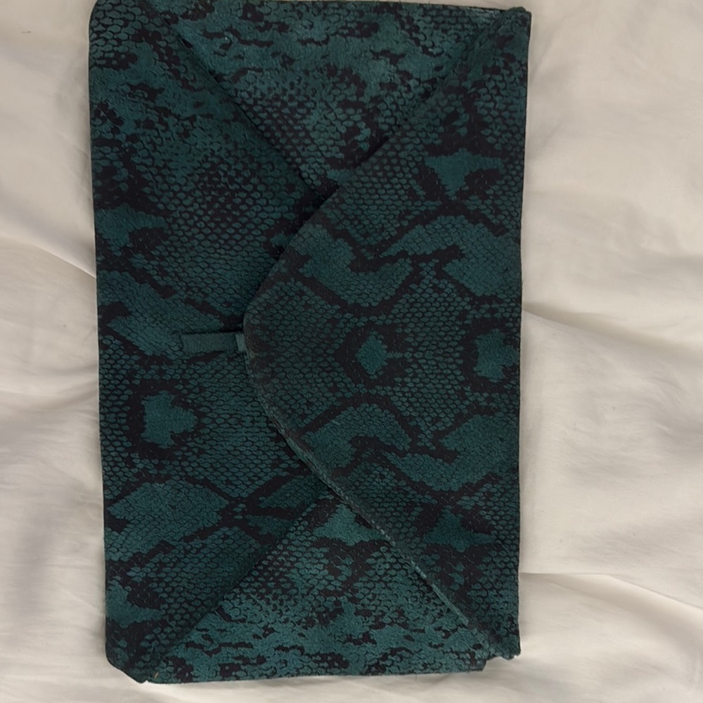 Maison Scotch Teal and Black Snakeskin Clutch